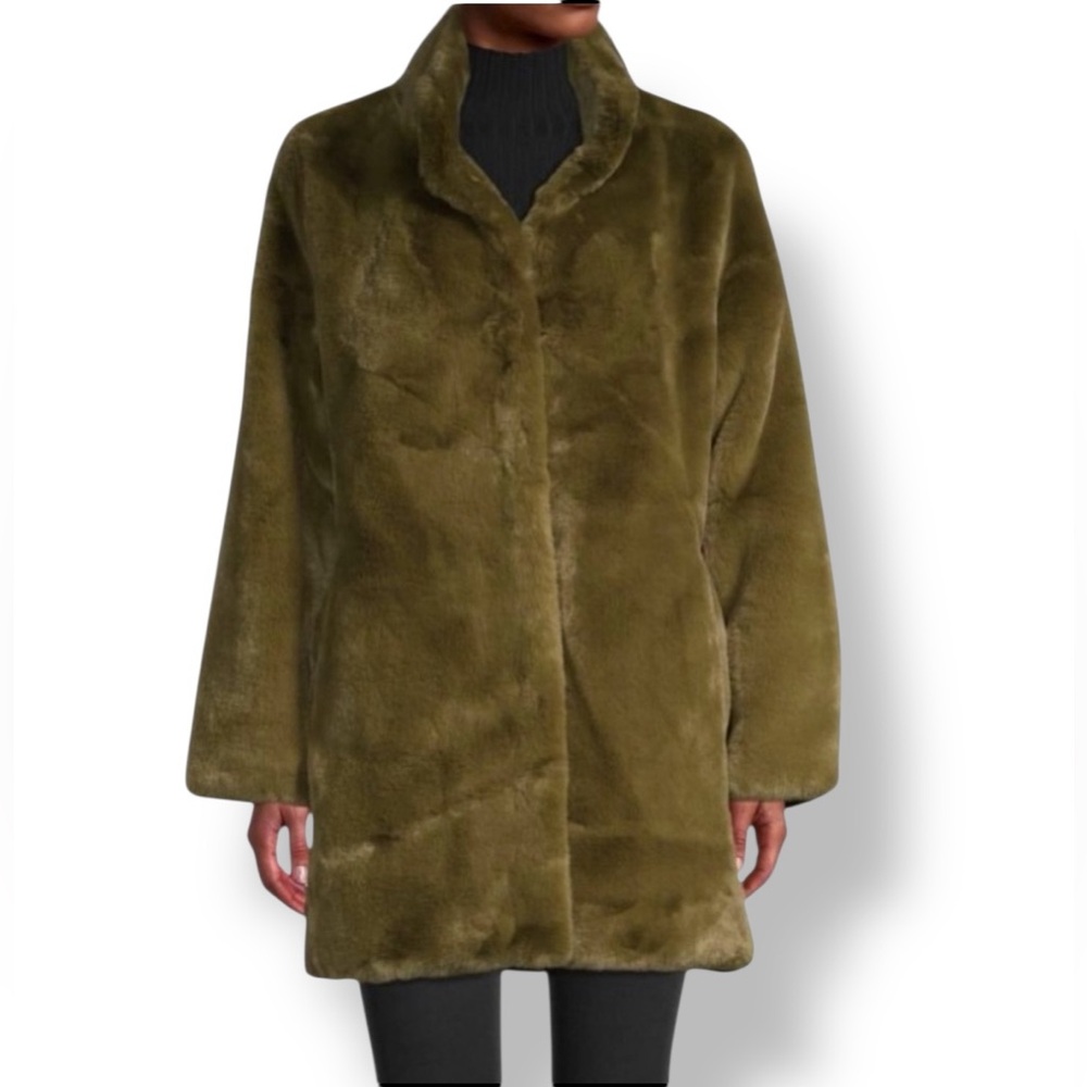 NWT STELLA + LORENZO Teddy Jacket Plush Oversized Olive Green Brown Medium